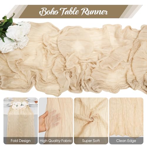 2 Pack Light Khaki Cheesecloth Table Runner 10FT Boho Gauze Fabric