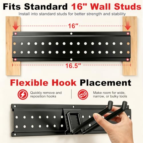 Garage Tool Organizer Wall Mount 49.5 Inch with 10 Heavy-Duty Hooks