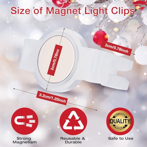 Macarrie 144 Pcs Magnetic Christmas Light Clips for C7/C9 Bulbs - Outdoor Roof & Gate Use, Weather-Resistant