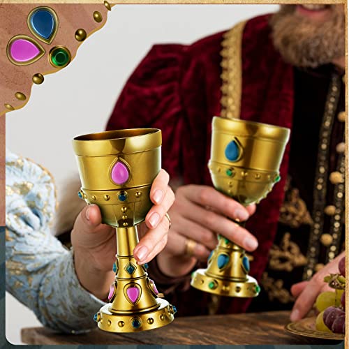 12-Piece Medieval Gold Plastic Chalice Goblets with Gemstones, 8 oz