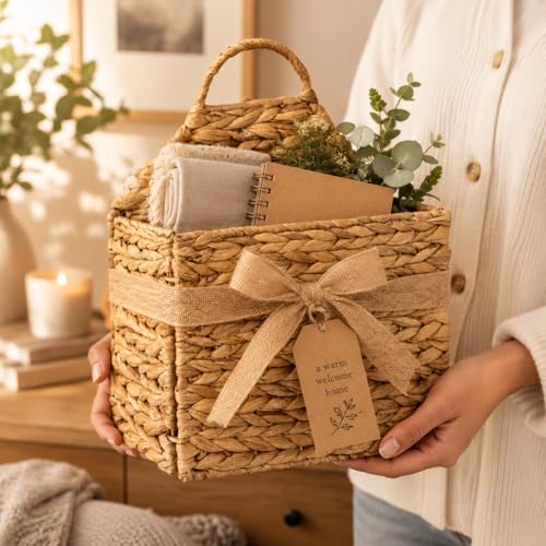 Woven Hanging Wall Basket - Flat Back Farmhouse Storage Organizer