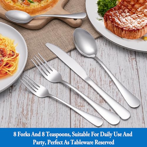 16-Piece Stainless Steel Fork and Spoon Set, Mirror Polished Flatware