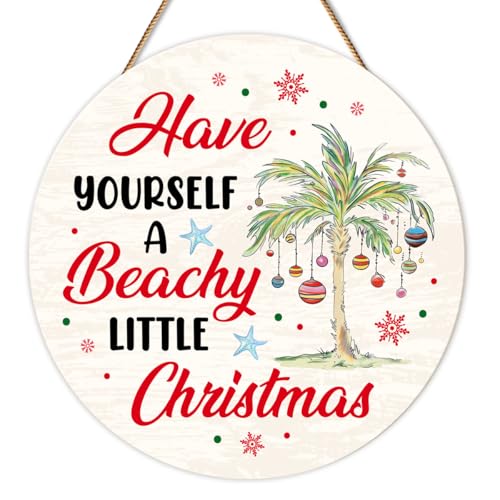 Beach Christmas Decor Door Sign Beach Christmas Wooden Wreath - 11.8in