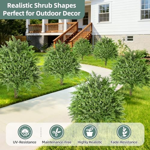 2-Pack 23-inch Artificial Cedar Topiary Ball Trees, UV-Resistant Faux Plants