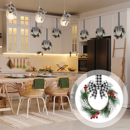Mini Christmas Wreaths for Cabinets - Black and White, 6 Pack, 10-Inch