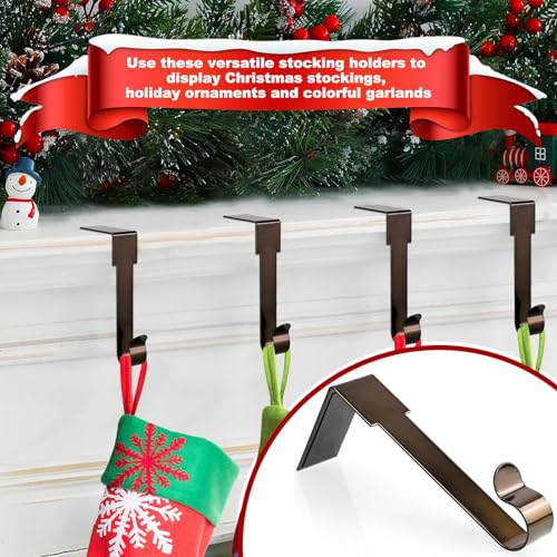 Christmas Stocking Holders for Mantel 4 Pack - Non-Slip Fireplace Hooks