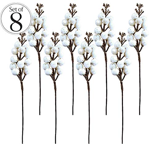 Frosted White Berry Picks for Christmas Wreaths & Holiday Decor - 8 Pack