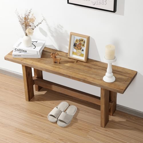 43.3-Inch Reclaimed Solid Wood Farmhouse Entryway Bench with Rustic Finish