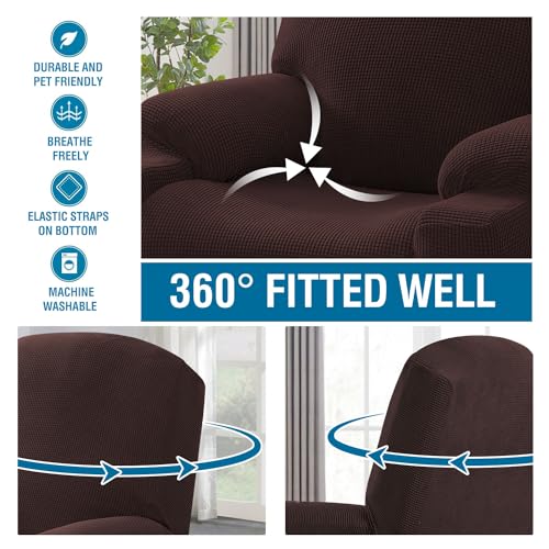 Stretch Recliner Chair Cover - Fitted Slipcover with Side Pocket, Chocolate