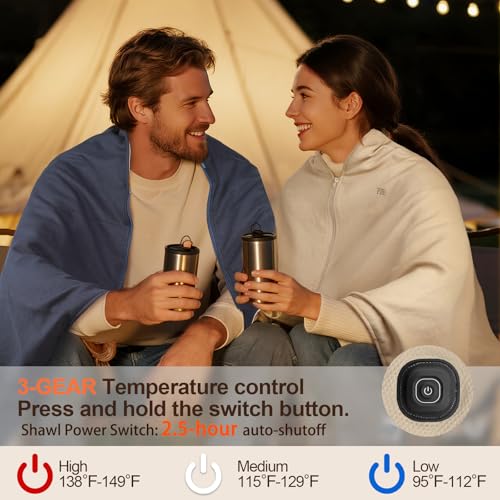 USB Portable Heated Shawl Wrap with 3 Adjustable Heating Settings