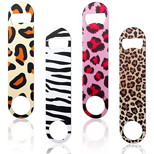 Leopard Print Flat Bottle Openers Set - Heavy Duty Stainless Steel, 4 Pcs