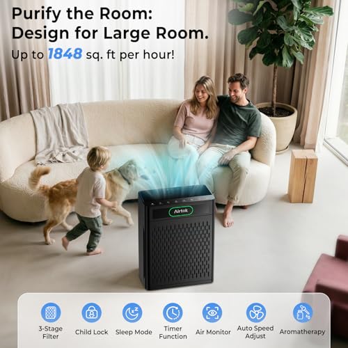 Airtok HEPA Air Purifier for Large Rooms Up to 1848 sq.ft with Washable Filter