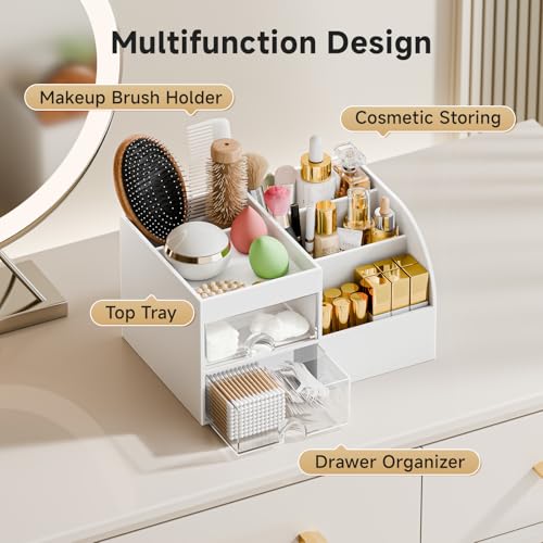 Fanado White Makeup Organizer with 2 Drawers and 5 Compartments – Vanity & Bathroom Storage