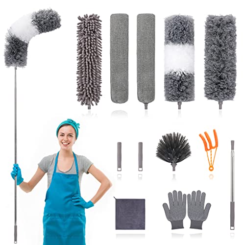 12-Piece Microfiber Duster Set with 100-Inch Extendable Pole for High Ceilings