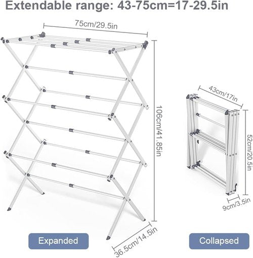 Foldable Clothes Drying Rack - Portable Indoor Laundry Drying Solution with 4 Hangers | 41"x29"x14", White