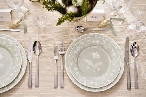 Martha Stewart Dinnerware Set - Maiden Crown 12-Piece Floral Dish Set in Sage Green | Microwave & Dishwasher Safe
