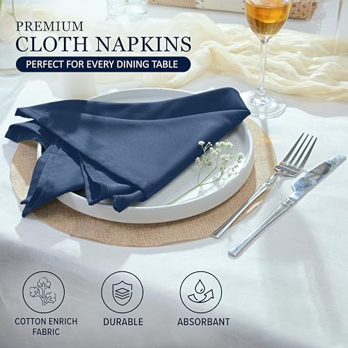Cotton Cloth Napkins Set of 12 - 18x18 Inch Washable Ocean Blue Table Linens