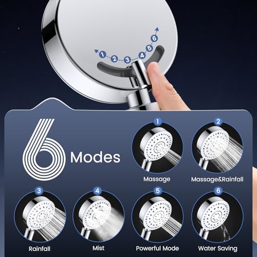 Metal Handheld Shower Head with Filter, 6 Spray Modes & 72-Inch Hose