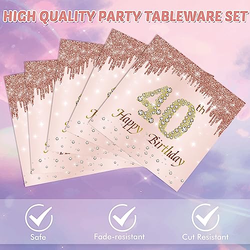 40th Birthday Party Supplies Set, Rose Gold Plates and Napkins for 20 Guests
