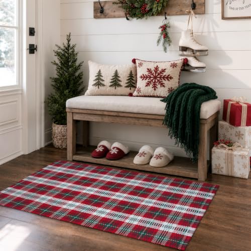 Christmas Red and White Checkered Outdoor Porch Rug - 2' x 4.3'