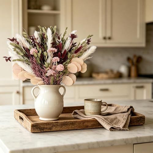 Dried Flower Bouquet, 17-Inch Boho Pampas Grass with Sage Eucalyptus