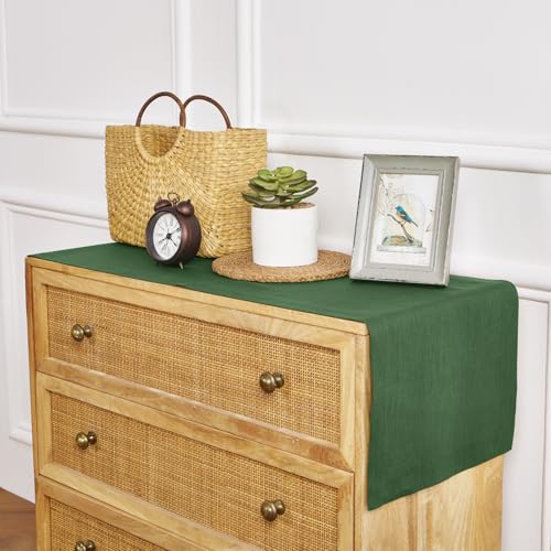 Solino Home 100% Pure Linen Table Runner Pine Green 14 x 36 in - Elegant Home Decor