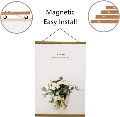 Miaowater Magnetic Wooden Poster Frames - 2 Pack for 14x20, 14x22, 14x24 Art Prints | Light Teak Wood