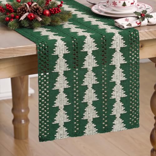 Artoid Mode 12x120 Inch Green Woven Table Runner - Beige Tree Christmas