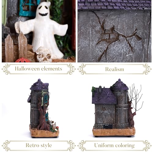 Lighted Halloween Village Haunted House with LED Lights & Music - 8 Inch