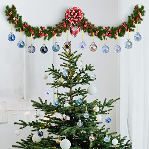 12 Pcs Mini Crystal Glass Christmas Tree Ornaments - 0.87-Inch Prism Balls