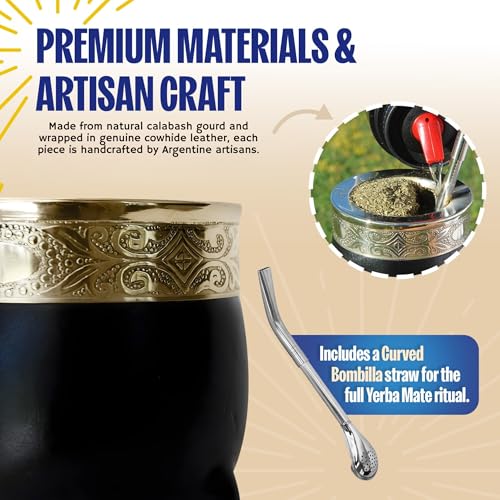DON MATE Imperial Leather Gourd Yerba Mate Cup & Bombilla Set – Authentic Argentine Style