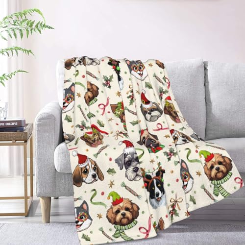 XYSKINO White 50x40 Inches Cute Christmas Dog Fuzzy Throw Blanket for Women Men Kids Cozy Fleece