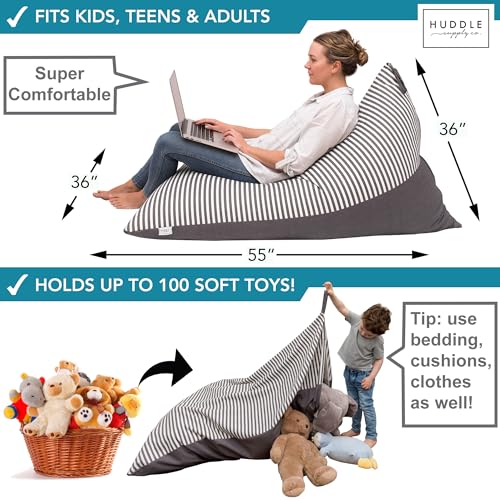 XL Stuffed Animal Bean Bag Storage Chair Cover - Washable Cotton Canvas