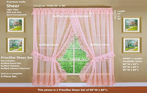 Emelia Priscilla Sheer Curtain Set - 60" W x 63" L, Rose