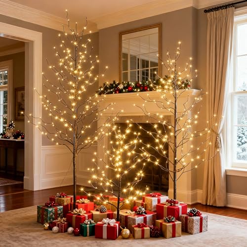 Set of 3 Pre-Lit Warm White LED Star Light Trees (3ft, 5ft, 6ft)