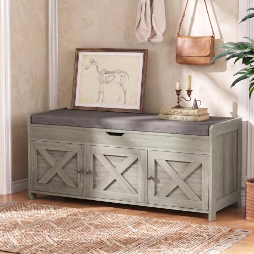 39-Inch Shoe Storage Bench with Cushioned Seat and Hidden Cabinet