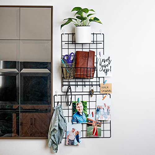 2-Pack Metal Wire Wall Grid Panels with Hanging Basket, Shelf and Hooks