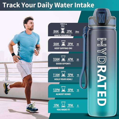 32oz Motivational Water Bottle with Straw and Time Marker