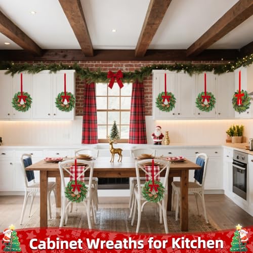 AMENON 12 Pcs Mini Christmas Wreaths 14 Inch for Kitchen Cabinets & Decor