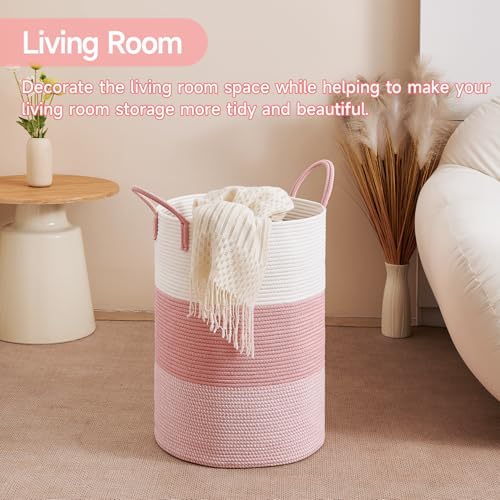 80L Large Cotton Rope Laundry Basket - Decorative Pink Storage Bin