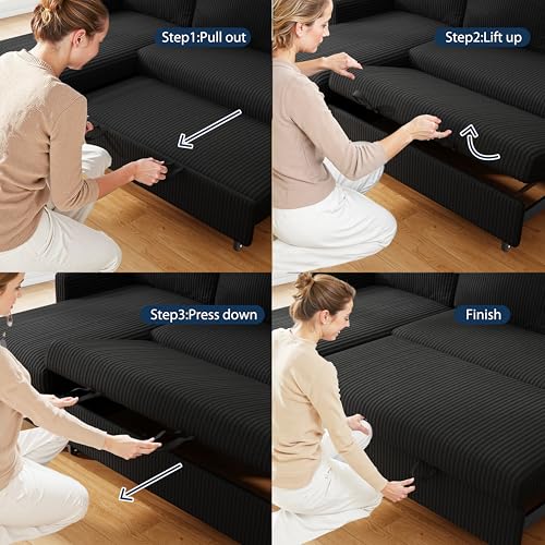 70-Inch Sleeper Sofa Bed with Storage, Convertible L-Shaped Sectional Couch