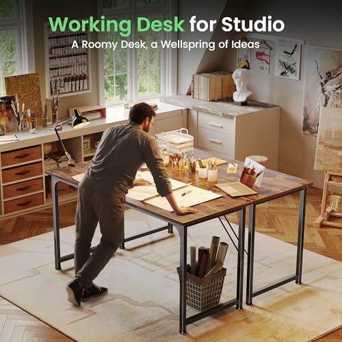 55-Inch Computer Desk - Modern Home Office Writing Table, Rustic Brown