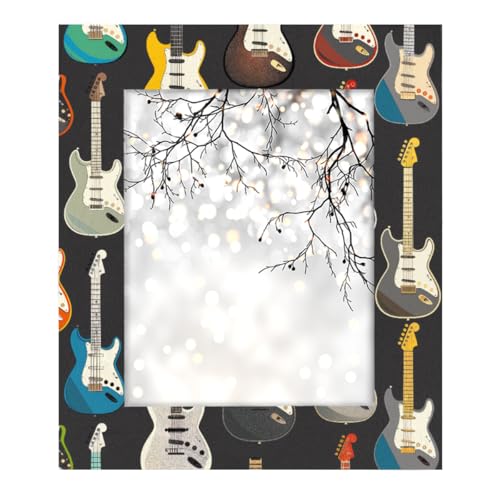 AUUXVA Guitar Pattern 8x10 Wood Picture Frame for Desk or Wall - 4x6/5x7 Compatible