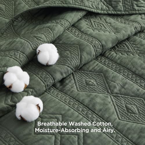 Bedsure 100% Cotton King Quilt Set - Olive Green Lightweight Coverlet