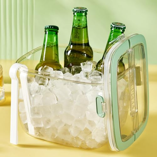 SIUPER 6.7L Light Green Ice Cube Storage Bin with Sealed Lid & Tongs