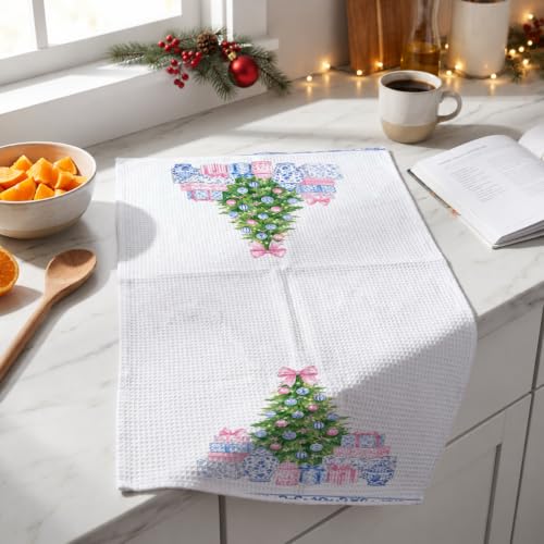 2 Pcs Blue Nutcrackers Christmas Kitchen Towels, 14x24in Premium Waffle-Weave