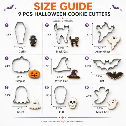 Halloween Cookie Cutters Set - 9 Stainless Steel Shapes for Festive Baking