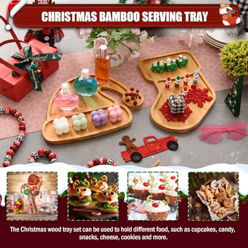 AWIZOM 2 Pcs Christmas Stocking & Santa Hat Wood Serving Trays, Bamboo Charcuterie Boards