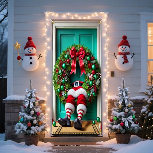 Funny Santa Stuck in Pine Ring Door Cover 35x71in - ColorfulB199 by Cmialusie
