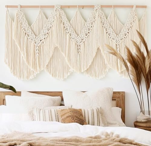 Large Macrame Wall Hanging 47" x 25" - Boho Woven Cotton Tapestry Decor